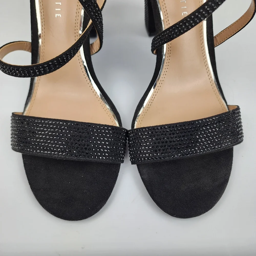 Kelly & Katie Paloona Rhinestones Block Heels Sandals Strappy Pumps Black 9M - Picture 6 of 12